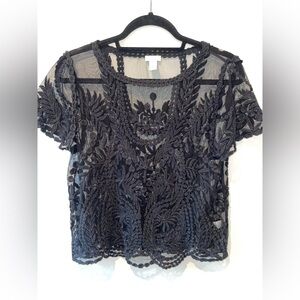 Hinge Black Mesh & Lace Top
